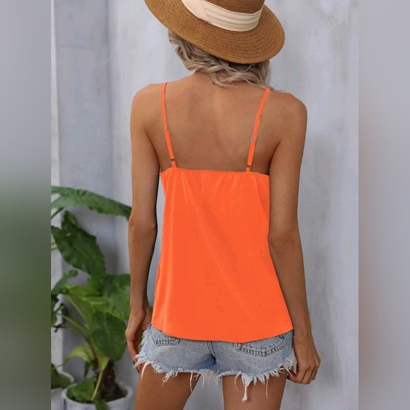 NEW Boho Crochet Lace V Neck Cami Tank Top Blouse Orange Tan - Picture 3 of 8